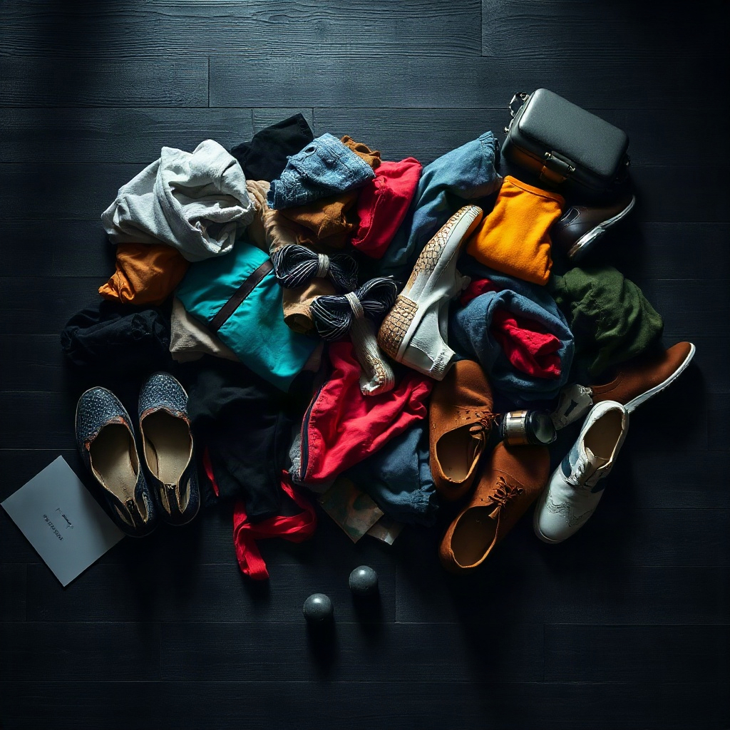 Clothes piled before packing