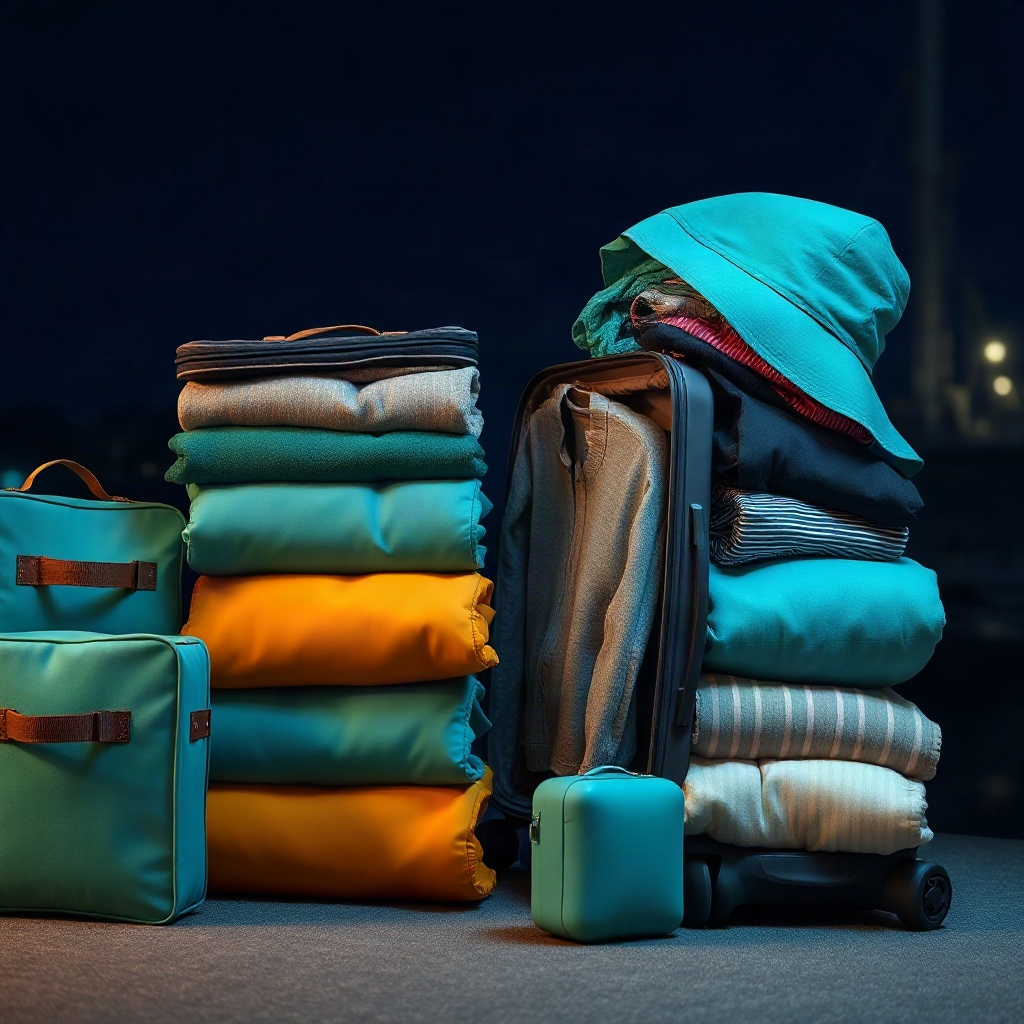 Neatly arranged packing next to a suitcase